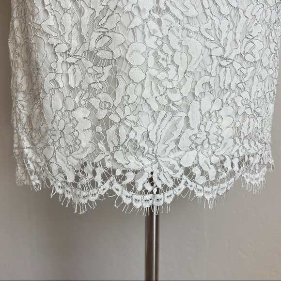 ✖️SOLD✖️•ADRIANNA PAPELL•White Formal Lace-Overlay Sheath Dress w/Metallic Sheen - Picture 7 of 15